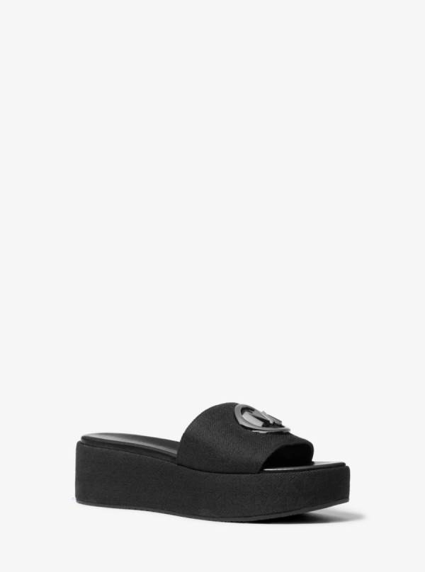 Damske Slapky Michael Kors Sadler Logo Jacquard Wedge Sandal Čierne - Topanky Michael Kors Vypredaj | IODYB-7120